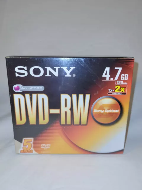 Sony DVD+RW 5 Discs 4.7GB 120min 1x-4x Speed Accucore Technology | Opened Box