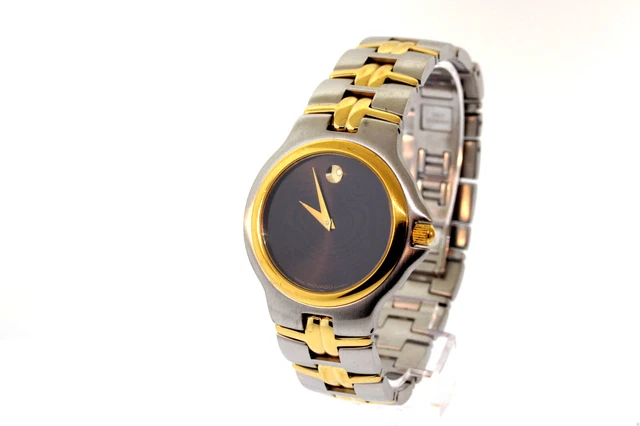 Uomo Movado 0601925 Olympian Bicolore Acciaio Inox Quadrante Nero Orologio