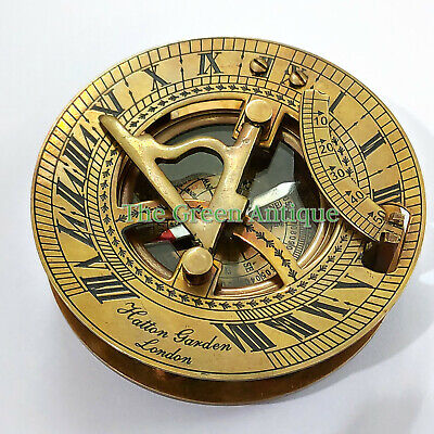 Vintage Maritime West London Antique Brass Sundial Compass Nautical Decor Gift