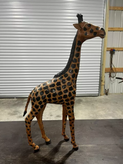 Vintage Leather Wrapped Giraffe Large 22Inch Tall Statue Figurine African Safari