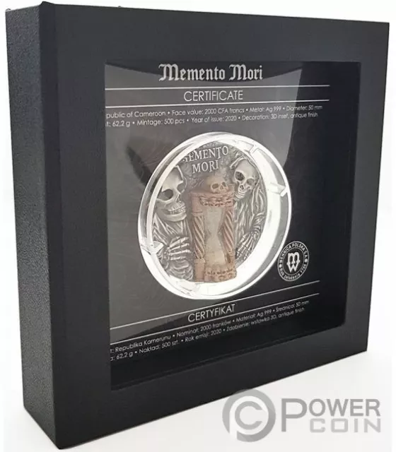 MEMENTO MORI working Hourglass 2 oz Silver Coin 2000 Francs Cameroon 2020