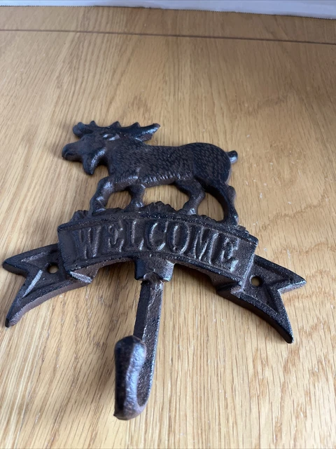 Cast Iron MOOSE WELCOME Towel Coat Hooks Hat Hook Key Rack CABIN Hunting Camp