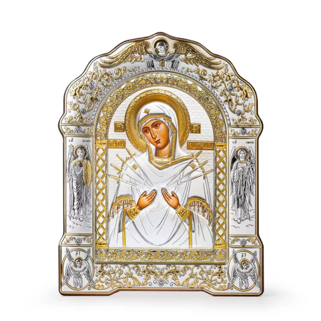 Virgin Mary of Sorrows Orthodox Handmade Silver Icon 20x27cm; 8,1x10,4"