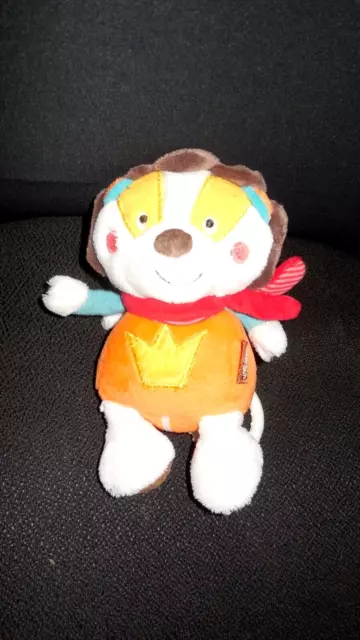 doudou peluche musicale lion blanc orange couronne BABYSUN 18cm