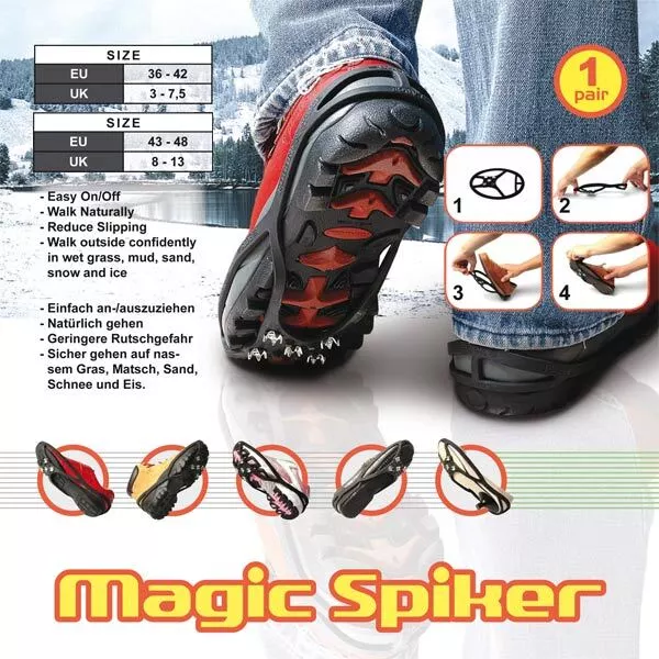 Schuhspikes Schuhkrallen Spikes Eiskralle Schuhketten Schneeketten Größe 36-48