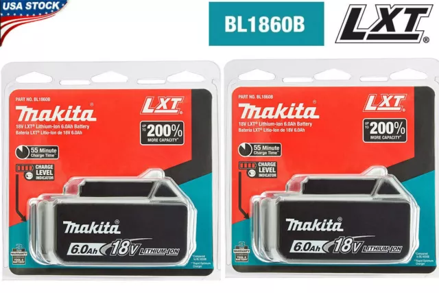 2 Pack Makita 18 Volt Li-ION 6.0Ah LXT Battery BL1860B Tool Power Battery NEWS