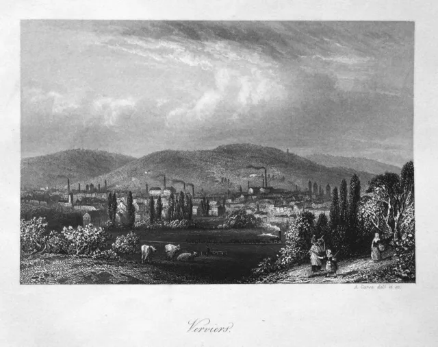 1850 Verviers Belgien Belgique Belgium Ansicht view Stahlstich steel engraving