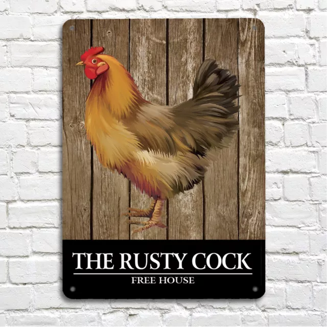 Barre Signe The Rouillé Cock - Gratuit Maison - Effet Bois A4 Métal