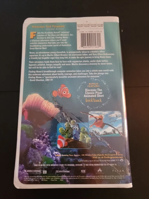 FINDING NEMO WALT Disney Pixar Animation Studios VHS Tape Movie 2001 ...