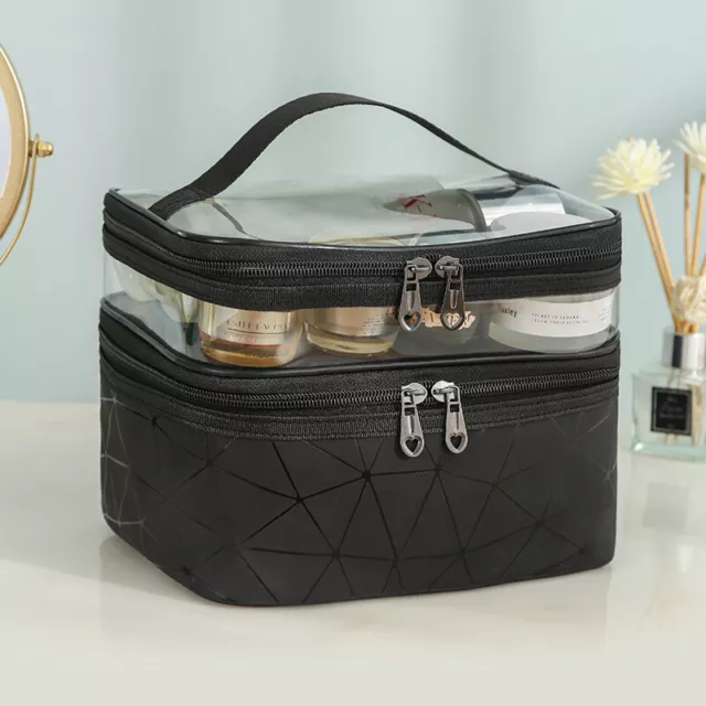 Multifunction Double Transparent Cosmetic Bag Women Make Up Case Big Organiz ❤LT