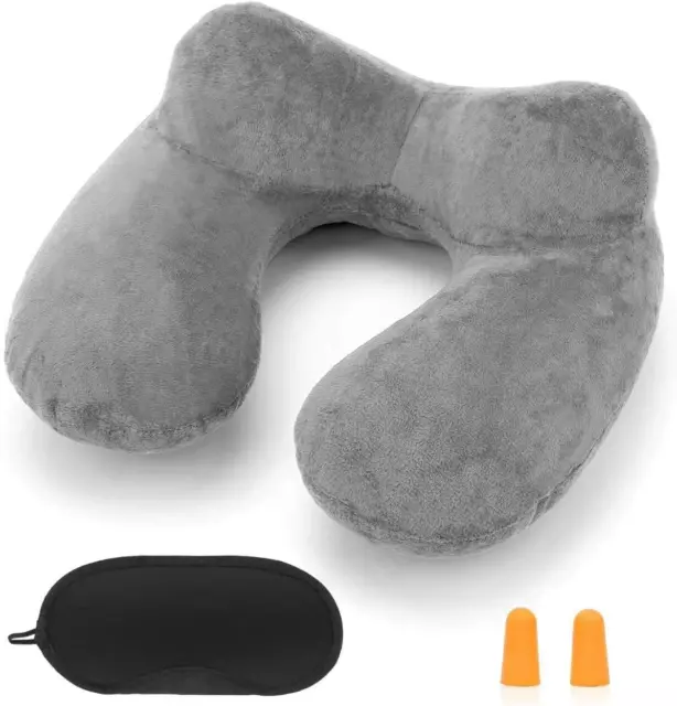 Inflatable Travel Pillow for Traveling with Soft Velvet Washable Cover Sleeping
