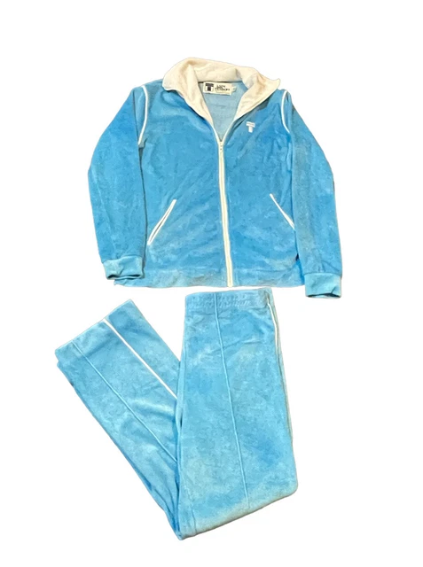 Vintage Lady Trabert Baby Blue Velour Track Suit Womens Sz Medium