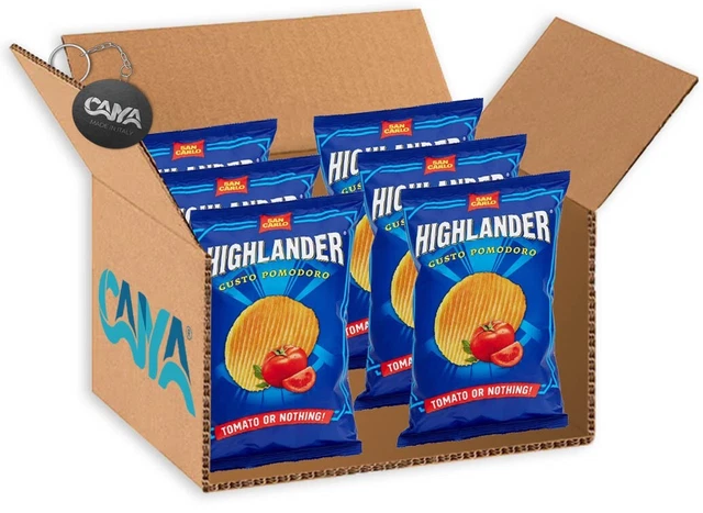 6X San Carlo Highlander Patatine Pomodoro "Tomato or Nothing!" 130gr +Portachiav