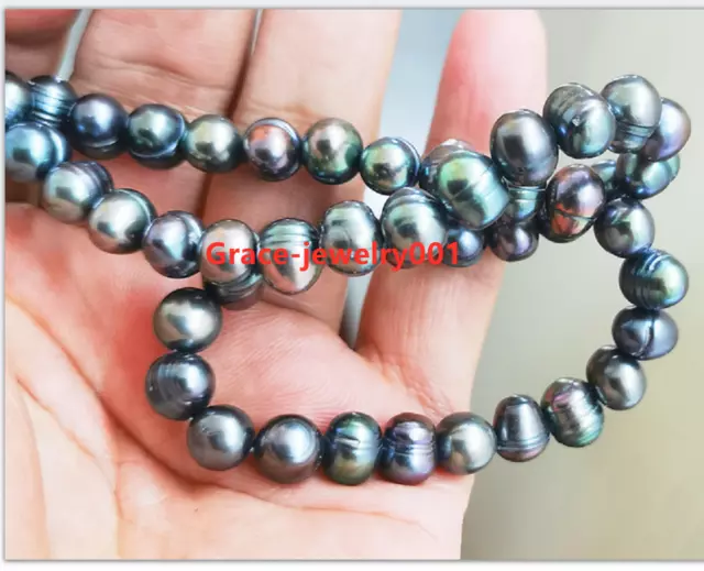 Genuine Natural Aaa 9-10Mm Black Tahitian Baroque Pearl Necklace 18" 14K Gold