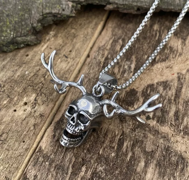 MENDEL Mens Cool Gothic Horror Skull Pendant Necklace For Men Stainless Steel