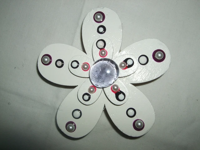 2 Coppia Fermatenda Calamita Magnetico Cuore Legno Vetro Fiore Perline 10X10