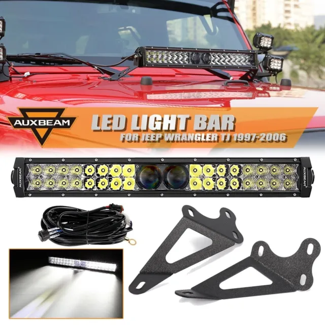 AUXBEAM 22" 5D-PRO LED Work Light Bar + Mount Bracket for Jeep Wrangler TJ 97-06