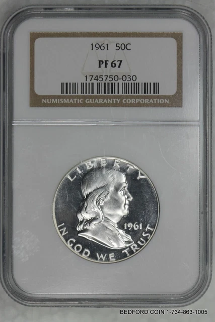 NGC PF67 1961 FRANKLIN SILVER HALF DOLLAR CAMEO OBVERSE PROOF 50c  (BC30)