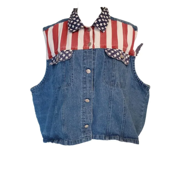 Vintage 90s Quizz Jeans American Flag Denim Vest Women's 2X