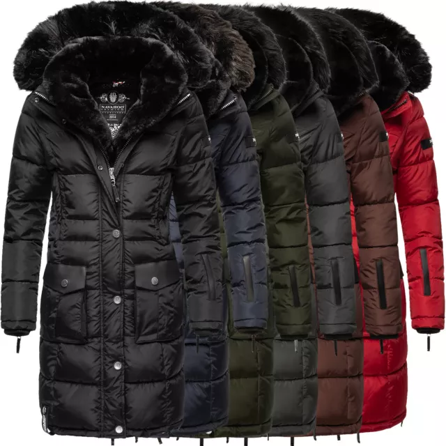 Navahoo Sinja Damen Winter Parka Stepp Mantel Jacke Kunstpelz Kapuze gefüttert