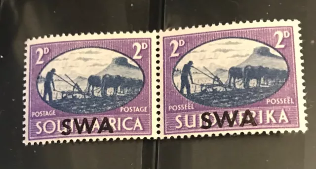 SOUTH WEST AFRICA postage stamp 2D overprint SWA pair