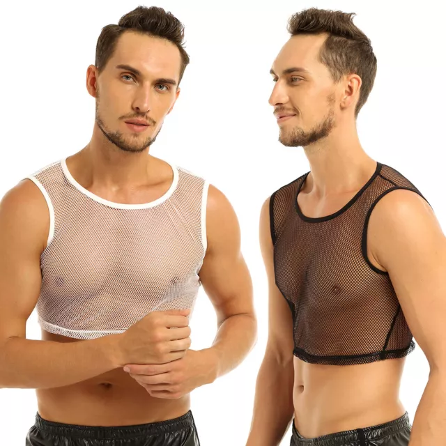 MEN SHEER MESH Vest Top Muscle Sports Gym Tank Crop Transparent Fishnet T- shirt £7.55 - PicClick UK