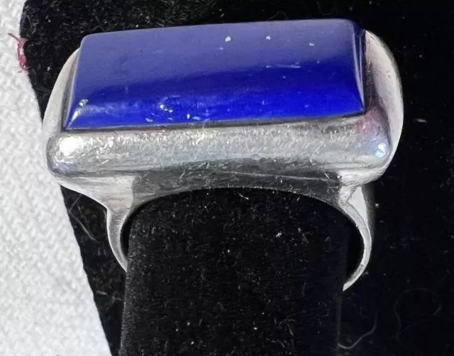 Vintage Sterling Silver Lapis Lazuli Modernist Chunky Ring Size 9