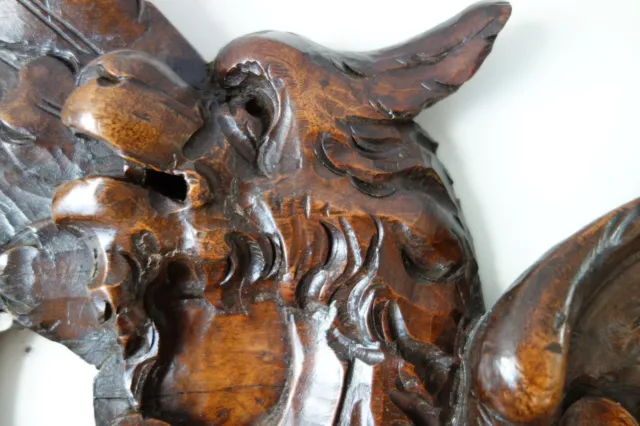 19C Venetian Gothic Fantasy Carved Oak Winged Dragon/Griffin/Gargoyle Pediment