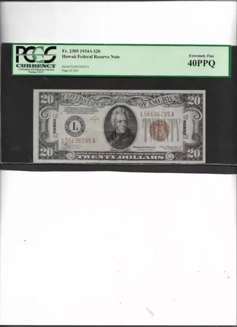 Hawaii Federal Reserve Note Fr. 2305  1934A $20 Extremely Fine 40Ppq