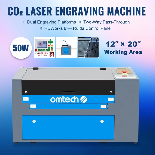 OMTECH CO2 LASER Engraver Cutter 50W 12"x20" Cutting Engraving Marking