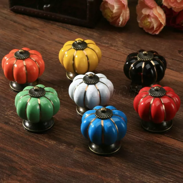Colorful Ceramic Vintage Pumpkin Door Knobs Drawer Kitchen Cupboard Pull Handle