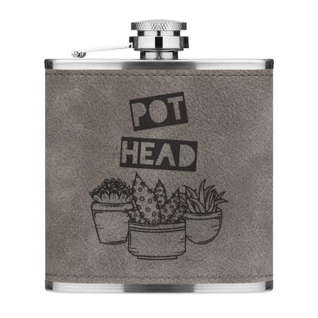 Pentola Testa 170ml pelle Sintetica Hip Flask Grigio Piante Grasse Gardening Mum