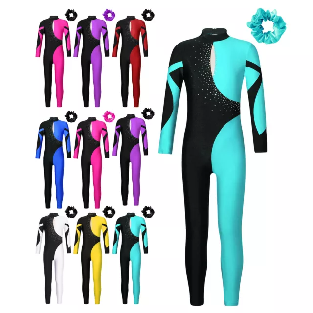 Tuta Bambine Ragazze Con Fascia Per Capelli Leotard Danza Catsuit Sport Abbigliamento Attivo 2