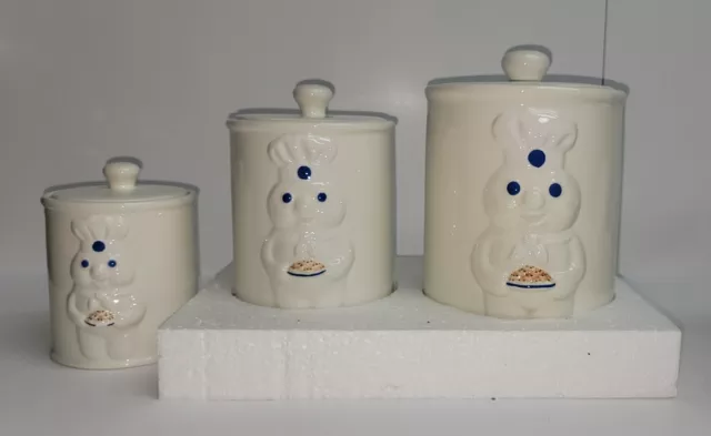 Vintage Pillsbury Doughboy 3 Piece Canister Jar Set w/Box Benjamin & Medwin  NIB