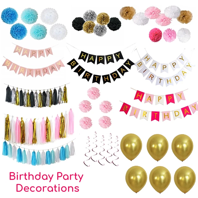 60 Ans Femme Homme Décoration Fête Anniversaire - (76 Pack) Bannières Black Gold, Ballons