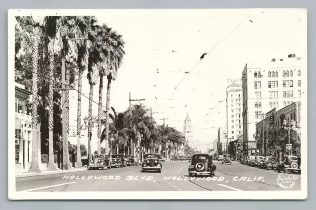 Hollywood Boulevard RPPC Vintage Frashers Photo~Cars Los Angeles ca. 1940s