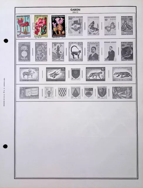 Mint and Used Gabon Postage Stamps Hinged on Harris Album Page 1964-1972