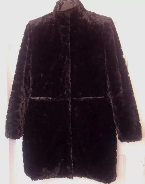 Via Spiga Jacket Womens Size Small Reversible Faux Fur Coat Black Mid Length