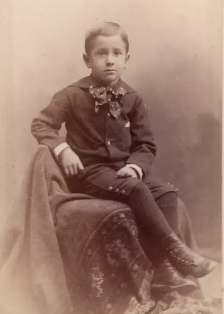 Antique Victorian 1890s Cute Young Boy Polka Dot Neck Bowtie Gilt Bevel Edge CDV