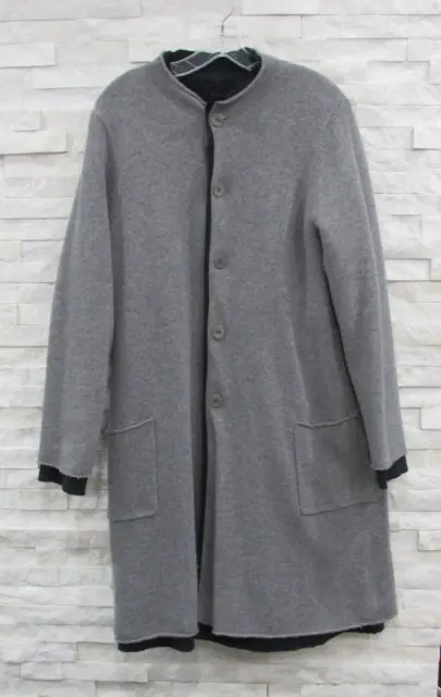 Eileen Fisher Gray Reversible 2 in 1 Boiled Wool Coat & Knit Cardigan Sweater M