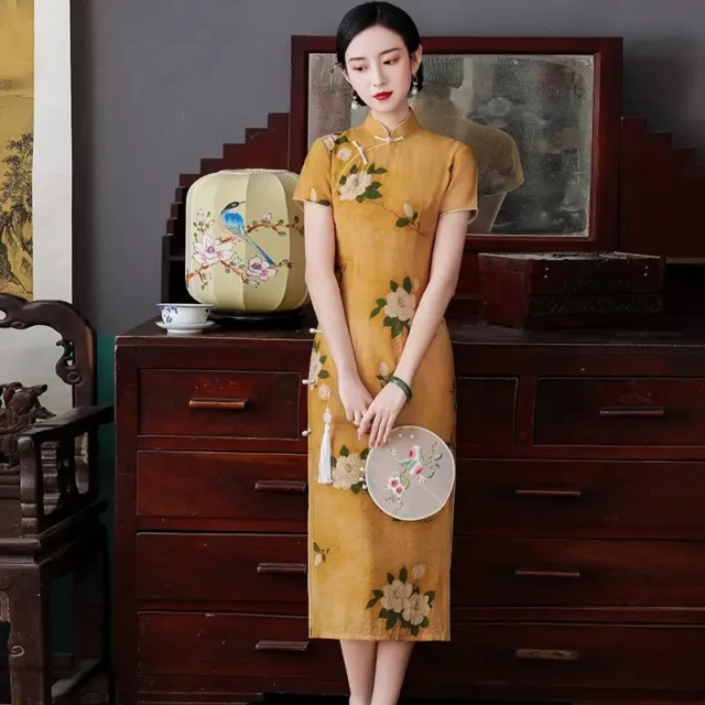 Abito da ballo orientale donna cinese ragazza floreale Cheongsam ballo lungo Qipao