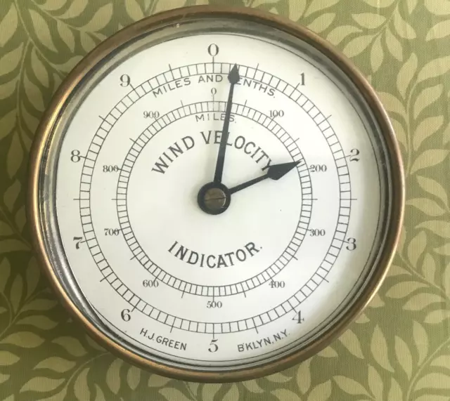 Rare Antique Henry J. Green Brass Wind Velocity Indicator Gauge Circa 1890