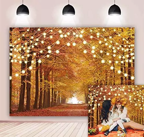 Glitter Autumn Maple Park Backdrop Natural Yellow Leave Boulevard Photo Backdrop