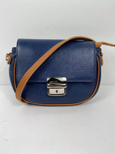 Valentina Made In Italy Navy  Blue Pebbled Leather Crossbody Shoulder Bag