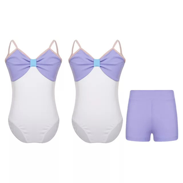 Kids Girls Spaghetti Straps Gymnastics Leotard Dance Unitards with Shorts Set
