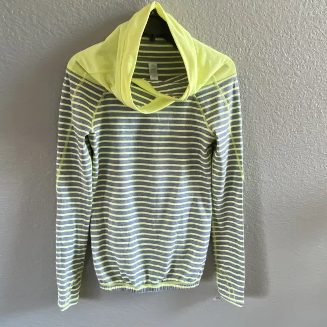 Ivivva By Lululemon Girls 14 Cowl Neck Pullover Yellow  Grey Striped Long Sleeve