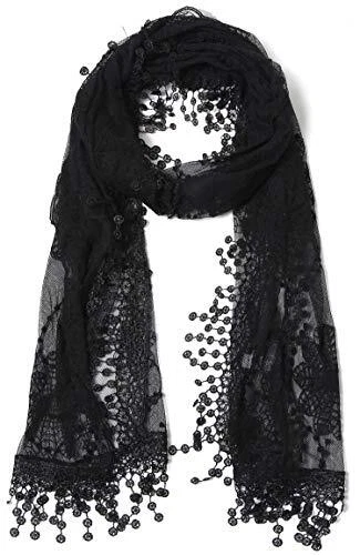 Women's lightweight Feminine lace teardrop fringe Lace Scarf Vintage Scarf Me...