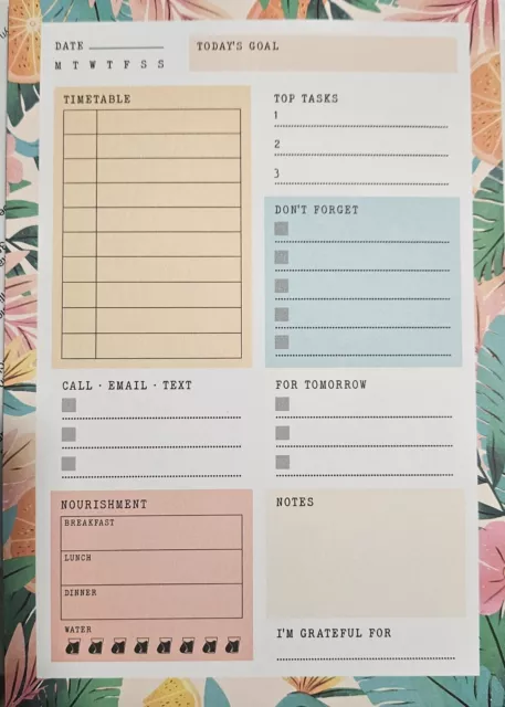 Daily Planner Pad, A5 Calendar, Personal organiser, Scheduler, To Do List 53 she