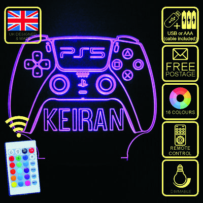 Personalised PLAYSTATION 5 PS5 LED Cambia Colore bambini/adolescenti Lampada da comodino.