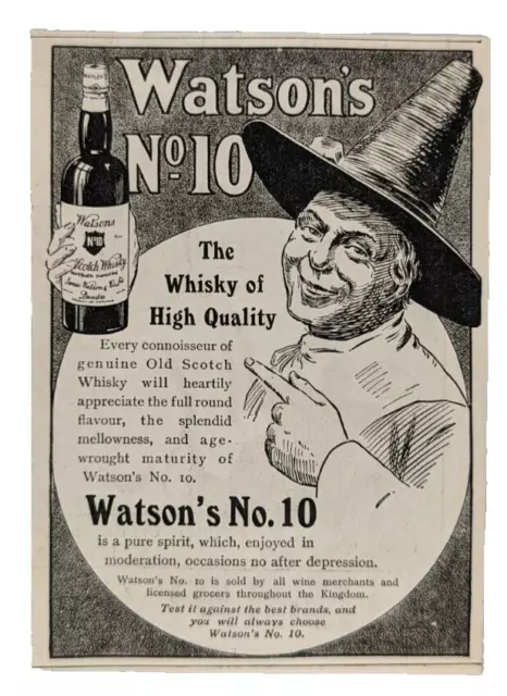 1912 Watson's No. 10 Scotch Whisky Ad Punch Magazine UK Original ~4x5.5"